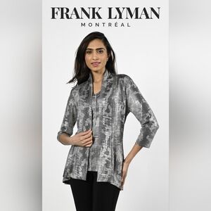 FRANK LYMAN 3/4 Sleeved Cardigan Silver Metallic Size 14 Like New